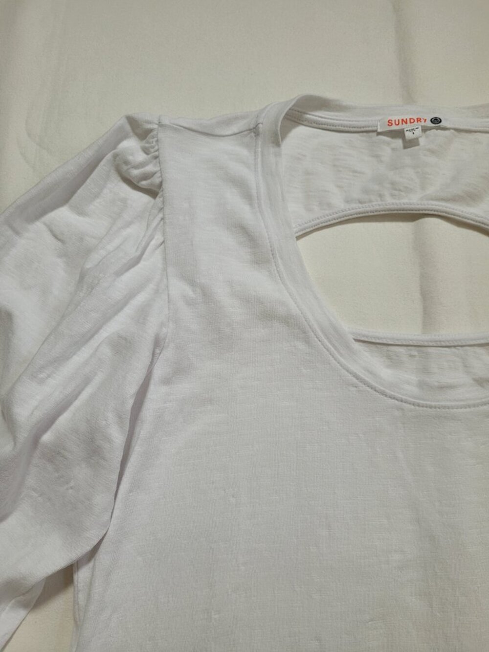 Sundry White Open Back Puff Sleeve Smocked Cuff Blouse Top Coquette Small - Picture 5 of 11